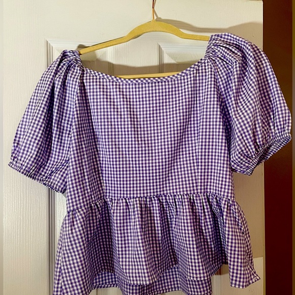 Purple Gingham Peplum Top - Picture 2 of 3